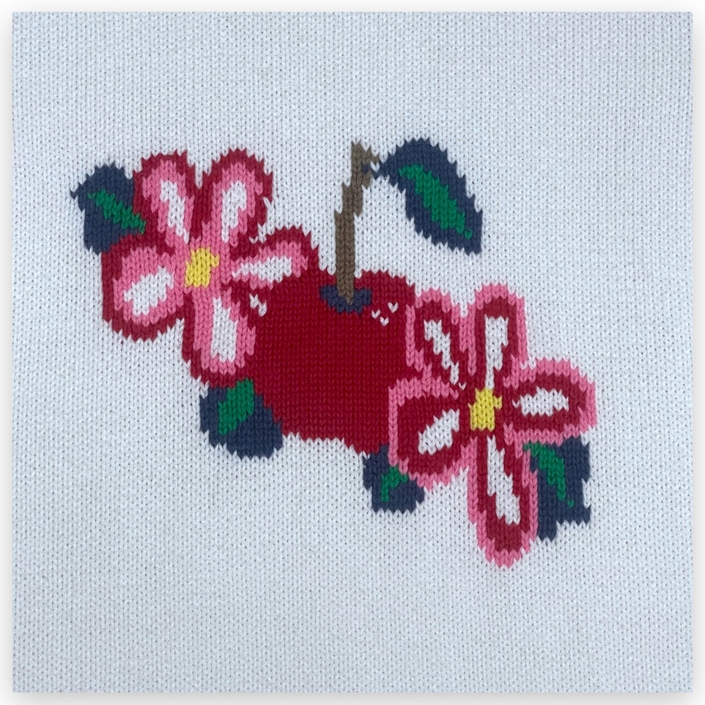 Goodclothes Knit Tank Cherry and Flowers 100% Cotton White Summer Shirt Medium - Picture 2 of 5
